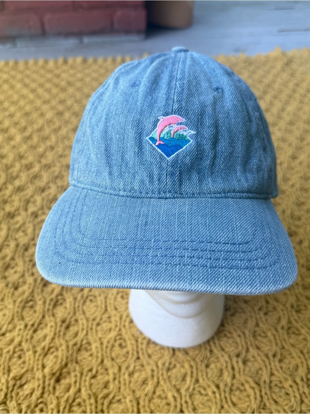 Pink Dolphin Dolphin Denim Adjustable Baseball Cap Hat Retro 90s Look Miami Vice